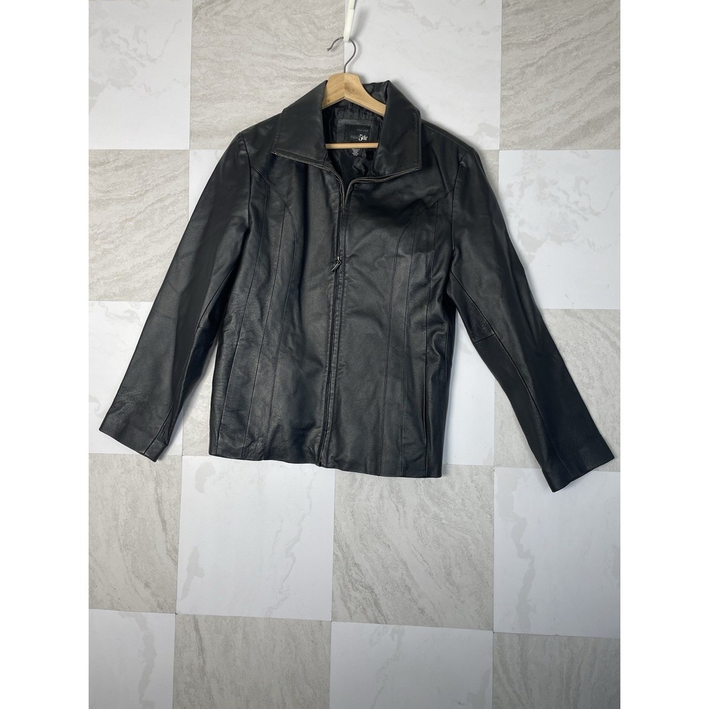East 5th Women's Black Leather Biker Jacket Size Large Full Zip Moto Style